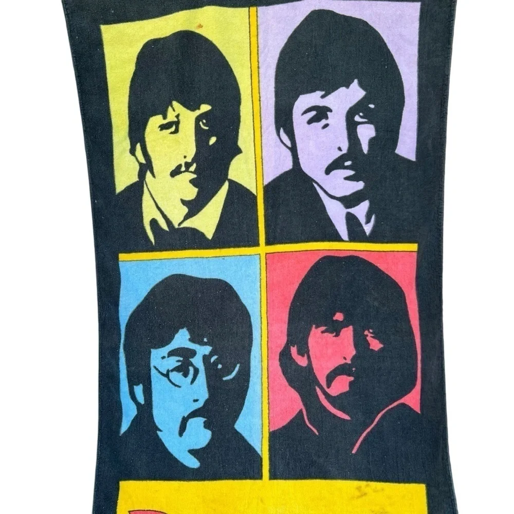 VTG Jay Franco The Beatles Warhol Style Beach Towel Colorful Pop Art 30x60 FLAWS
